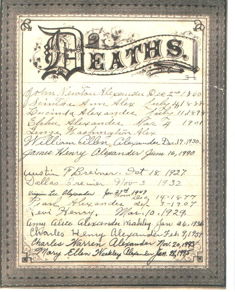 1800s Elihu Alexander Bible Inscriptions-Deaths