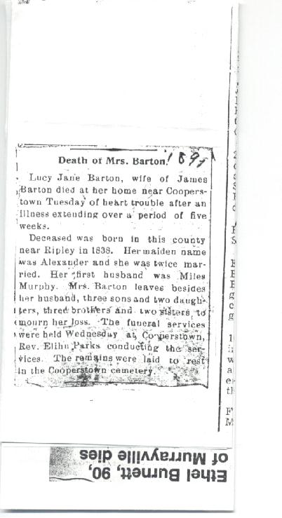 Obituary of Lucy Jane (Alexander) Barton